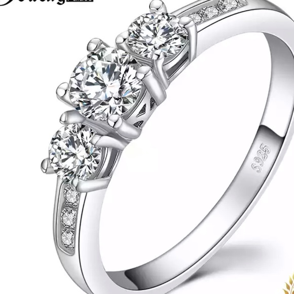 3 Stone Engagement Ring 925 Sterling Silver Ring - Picture 2 of 7